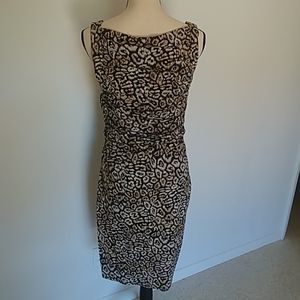 Ann Taylor Animal Print Ruched Dress Beige&Black